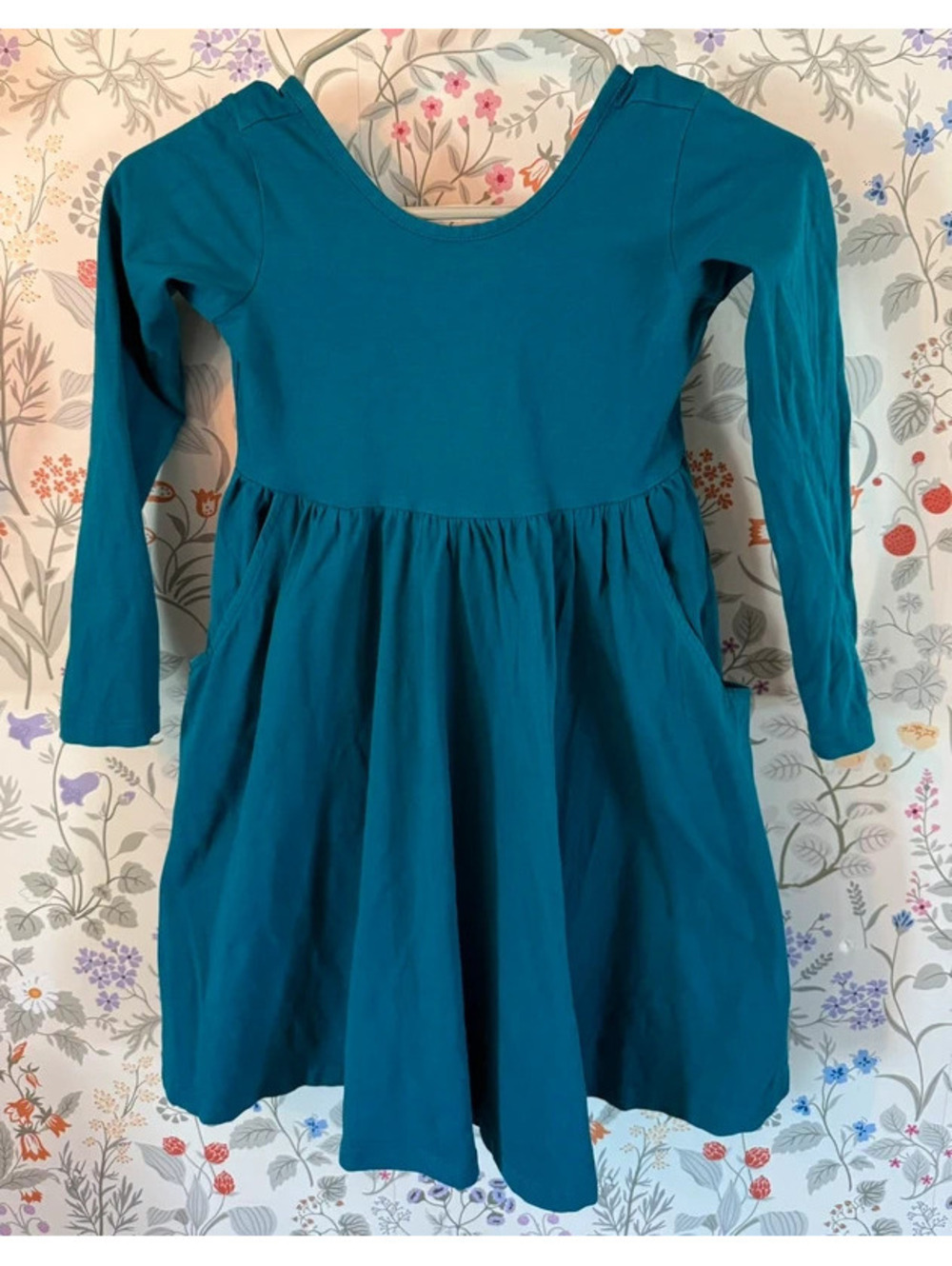 Hanna Andersson Teal Long Sleeve Pocket Dress Girls 120 US 6-7